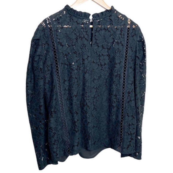 New with Tags Expess Women's Lace Puff Long Sleeve Top Black Mock Neck Blouse - Picture 10 of 16